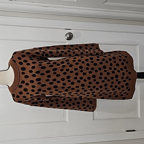 Madewell Black Brown Polka Dot Long Sleeve Wool Sweater Dress Size XS - Picture 2 of 15